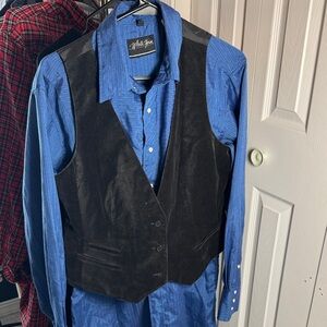 White Horse button up shirt with velvet Black Vest